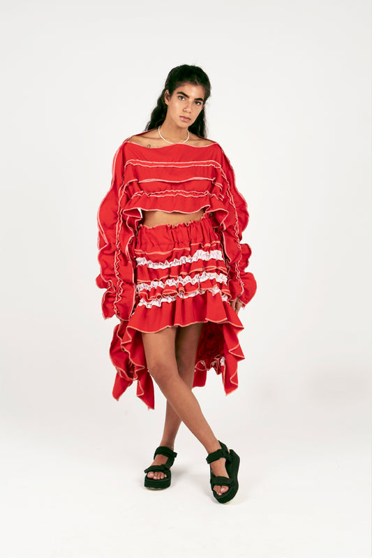 Corals Ruffles Skirt